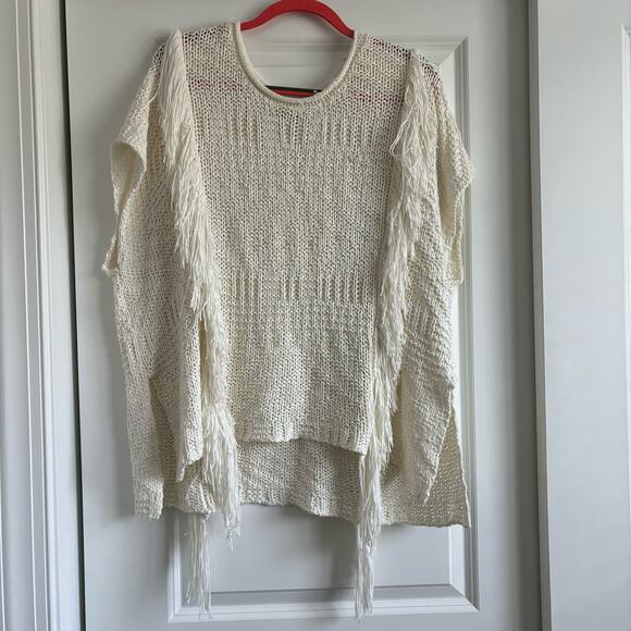 ARIAT Fringe Knit Pullover Poncho Sweater Top Womens S/M Cream Western - Picture 1 of 10
